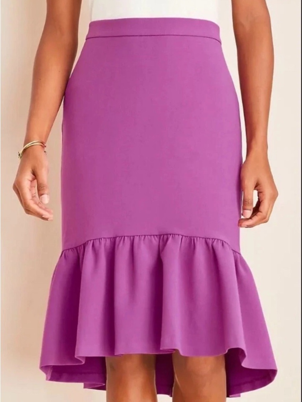 Ann Taylor Magenta High-Low Ruffle Hem Pencil Skirt